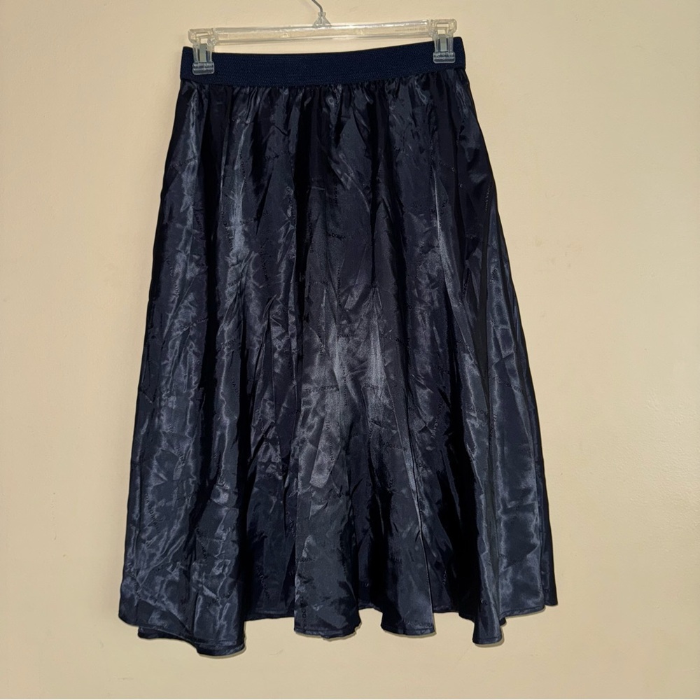 Tia Dorraine Navy Blue Maxi Satin Flare Skirt Size M NWT!